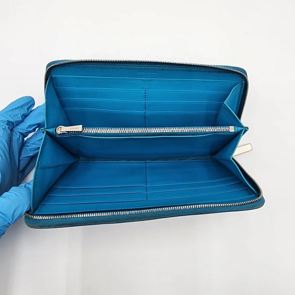 Authentic Celine Long Zippy Continental Wallet Blue Pebbled Leather Italy 2015 - Picture 4 of 16
